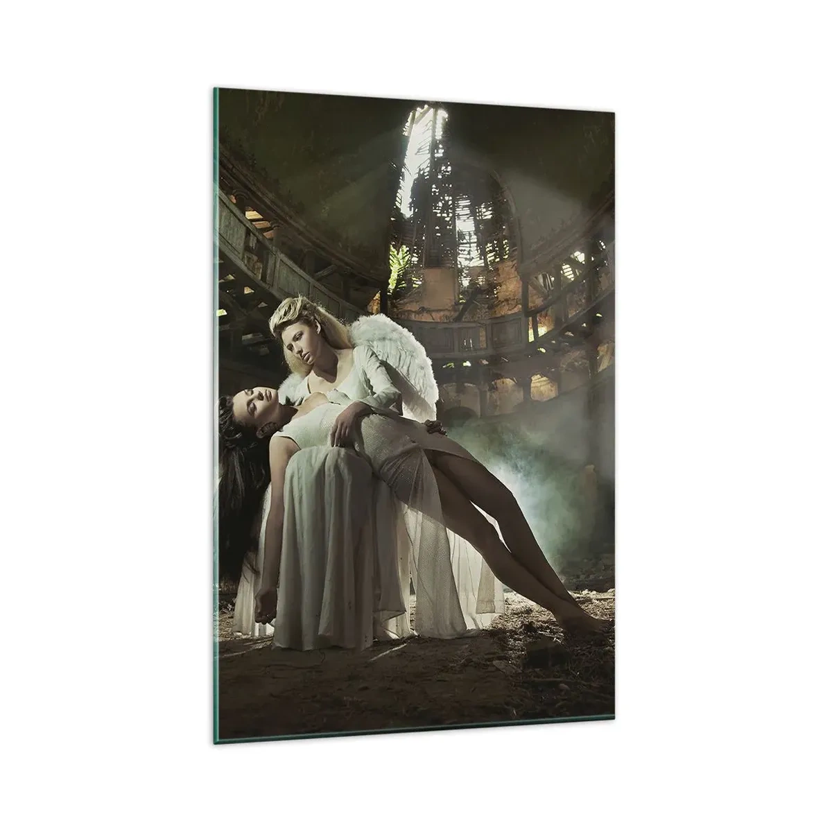 Quadro su vetro - Due figure in rovina con gioco di luci - 80x120cm - Lo spirito dell'antico teatro - Decorazione murale moderna per soggiorno e camera da letto ARTTOR