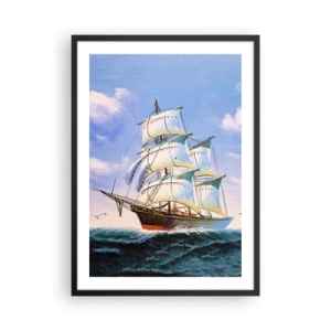 Poster in cornice nera - Una nave a vela contro il mare, a vele spiegate - 50x70cm - Con orgoglio nel vento - Decorazione murale moderna per soggiorno e camera da letto ARTTOR