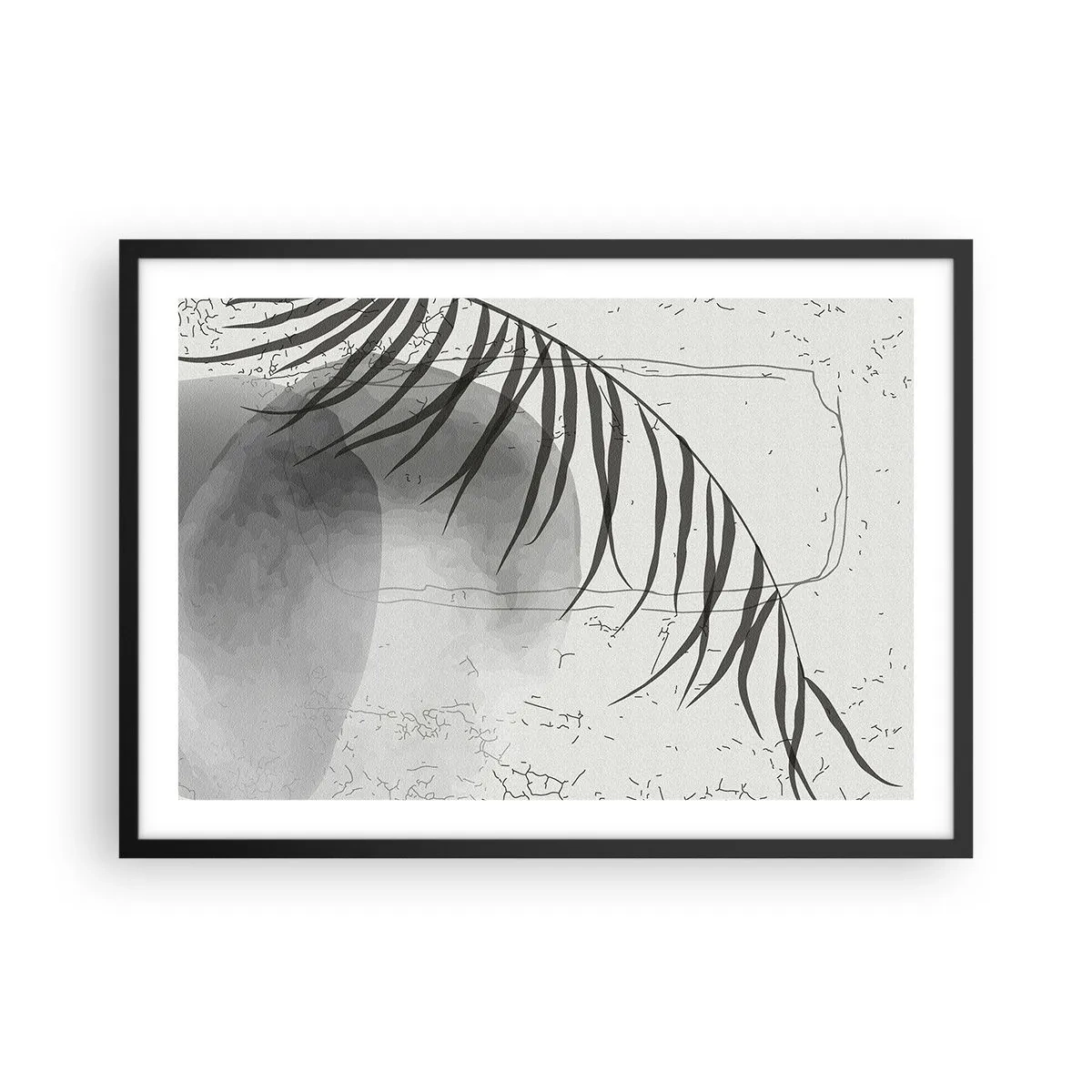 Poster in cornice nera - Un delicato motivo a foglie di palma su uno sfondo chiaro in stile scandinavo. - 70x50cm - La delicata esoticità della natura - Decorazione murale moderna per soggiorno e camera da letto ARTTOR
