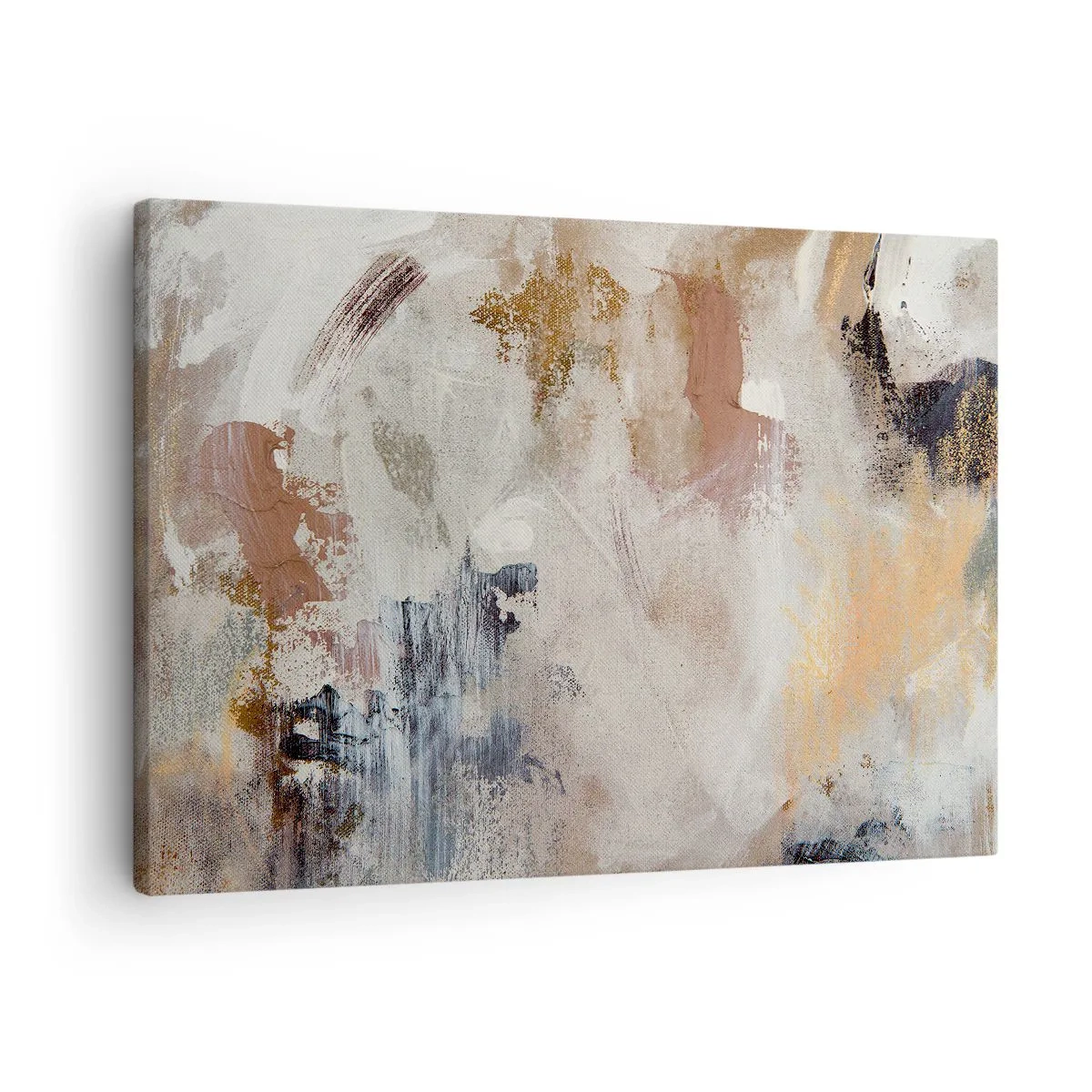 Quadro su tela - Stampe su Tela - Macchie astratte in tonalità tenui di beige e oro - 70x50cm - Astrazione annebbiata - Decorazione murale moderna per soggiorno e camera da letto ARTTOR