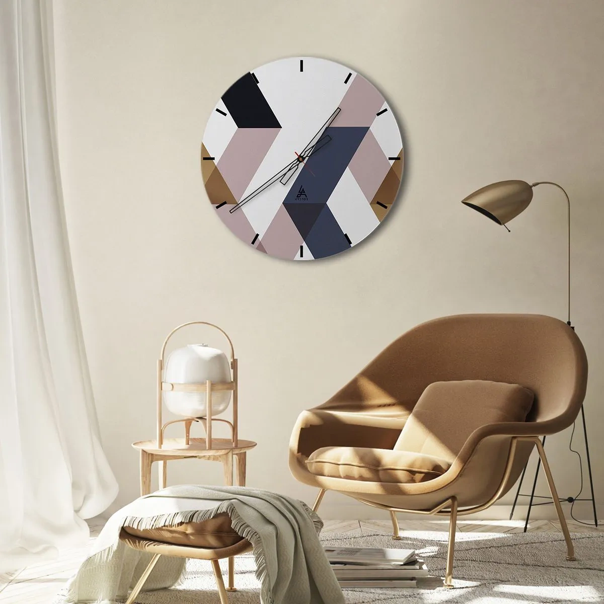Orologio da parete - Orologio in Vetro - Forme geometriche nei toni del beige e del marrone - 30x30cm - Piani e angoli - Decorazione murale moderna per soggiorno, cucina e camera da letto ARTTOR