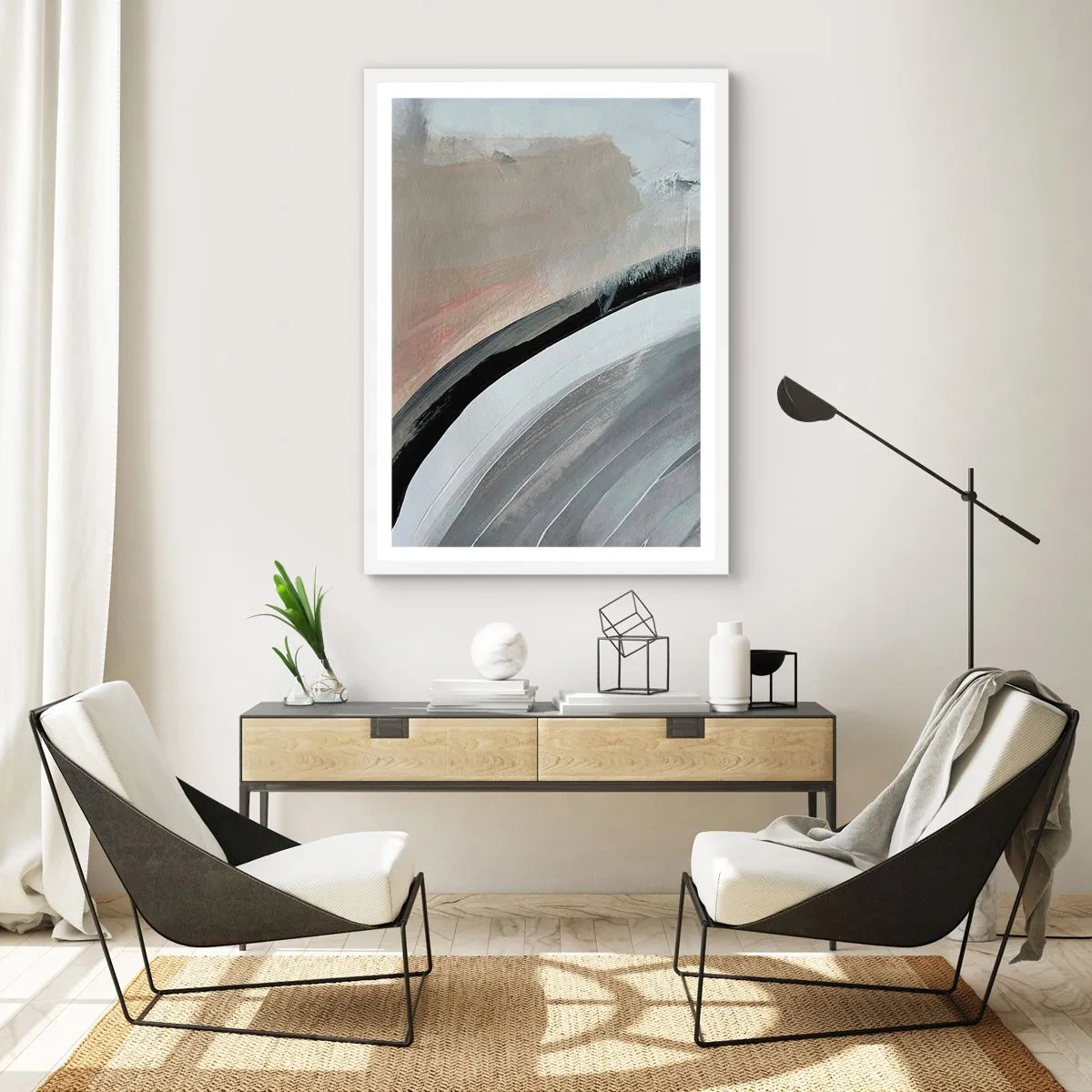 Poster in cornice bianca - Composizione: arco di nero e grigio - 40x50 cm