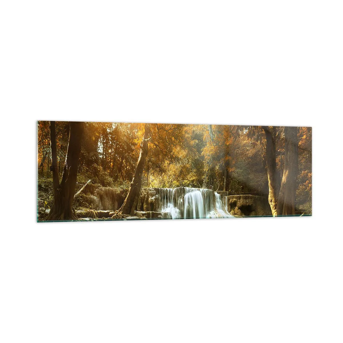 Quadro su vetro - Paesaggio autunnale con cascata - 160x50cm - Cascata nel parco - Decorazione murale moderna per soggiorno e camera da letto ARTTOR