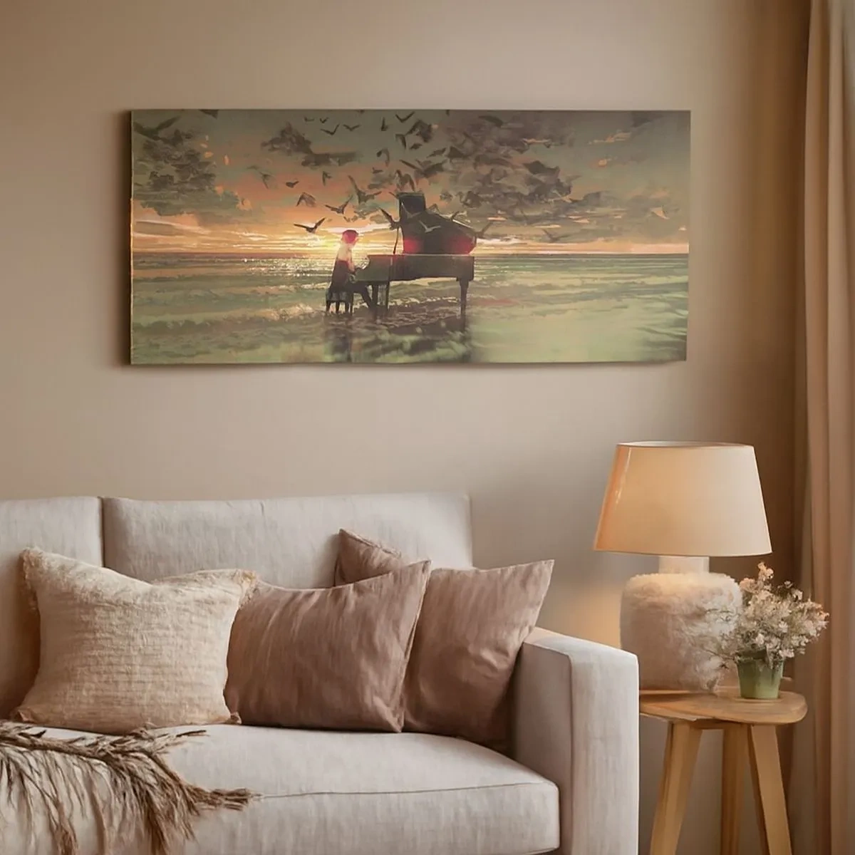 Quadro su tela - Stampe su Tela - Concerto per pianoforte e onde - 100x40 cm