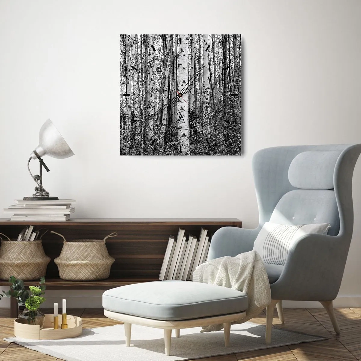 Orologio da parete - Orologio in Vetro - Betulle bianche e nere nella foresta - 30x30cm - Colonnato di betulle - Decorazione murale moderna per soggiorno e camera da letto ARTTOR