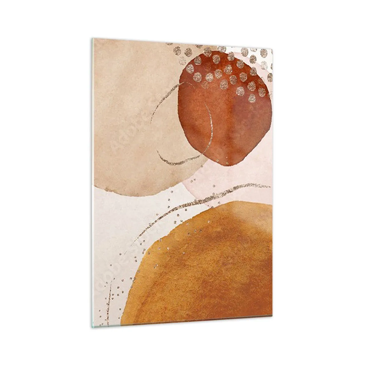 Quadro su vetro - Cerchi astratti nei toni del beige, rame e oro - 50x70cm - Rotondità e movimento - Decorazione murale moderna per soggiorno e camera da letto ARTTOR