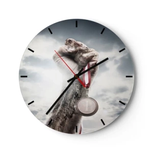 Orologio da parete - Orologio in Vetro - Mano con medaglia contro il cielo - 30x30cm - Per aspera ad astra - Decorazione murale moderna per soggiorno, cucina e camera da letto ARTTOR