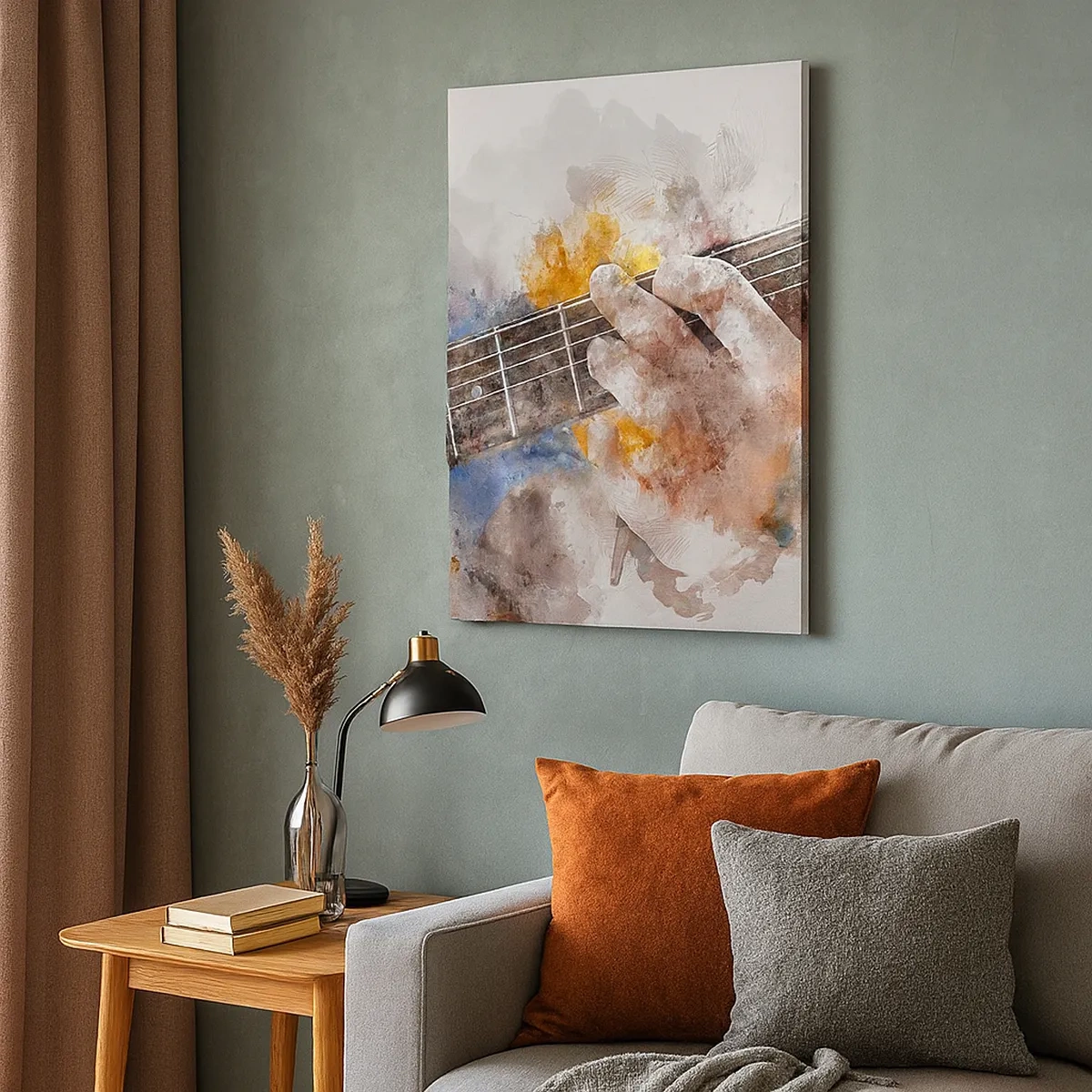 Quadro su tela - Stampe su Tela - Immagine astratta di una mano che suona la chitarra - 50x70cm - Poesia tra le corde - Decorazione murale moderna per soggiorno e camera da letto ARTTOR