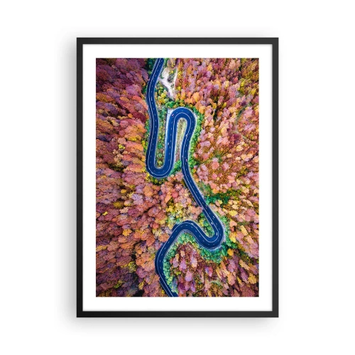 Poster in cornice nera - Una strada tortuosa in una foresta autunnale vista a volo d'uccello - 50x70cm - Via tortuosa attraverso il bosco - Decorazione murale moderna per soggiorno e camera da letto ARTTOR