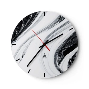 Orologio da parete - Orologio in Vetro - Linee astratte in bianco e nero creano un motivo fluido e contrastante. - 30x30cm - L'unione degli opposti - Decorazione murale moderna per soggiorno, cucina e camera da letto ARTTOR