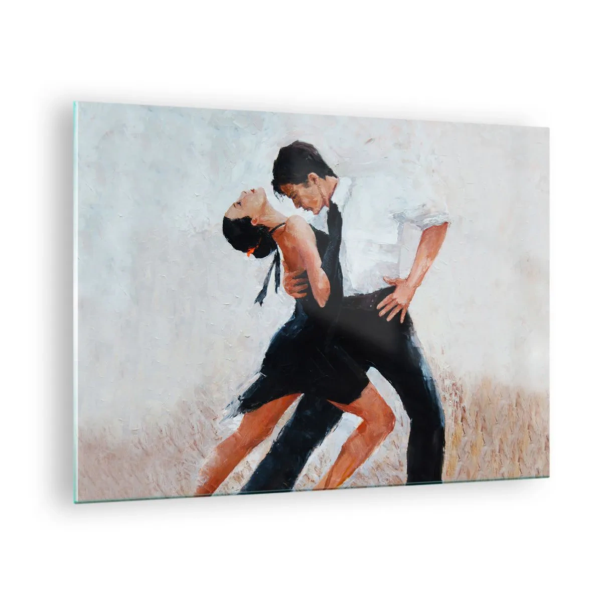 Quadro su vetro - Una coppia che balla il tango in una posa dinamica - 70x50cm - Il tango dei miei sogni - Decorazione murale moderna per soggiorno e camera da letto ARTTOR