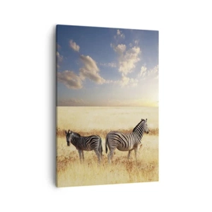 Quadro su tela - Stampe su Tela - Due zebre nella savana sotto i raggi del sole al tramonto - 50x70cm - Allontanati, non disturbare - Decorazione murale moderna per soggiorno e camera da letto ARTTOR