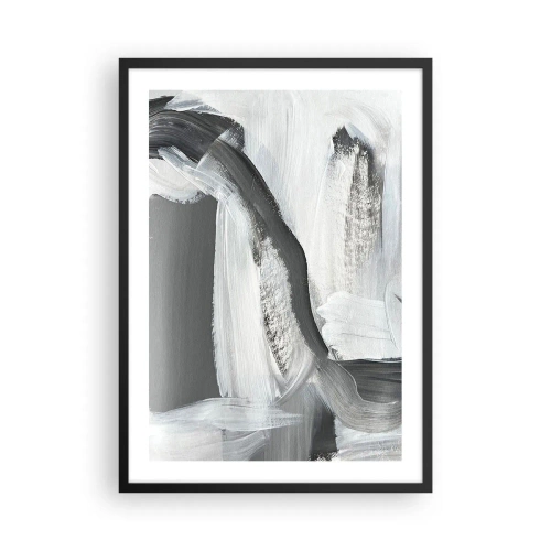 Poster in cornice nera - Composizione astratta di nero, bianco e grigio - 50x70cm - Movimento deciso - Decorazione murale moderna per soggiorno e camera da letto ARTTOR