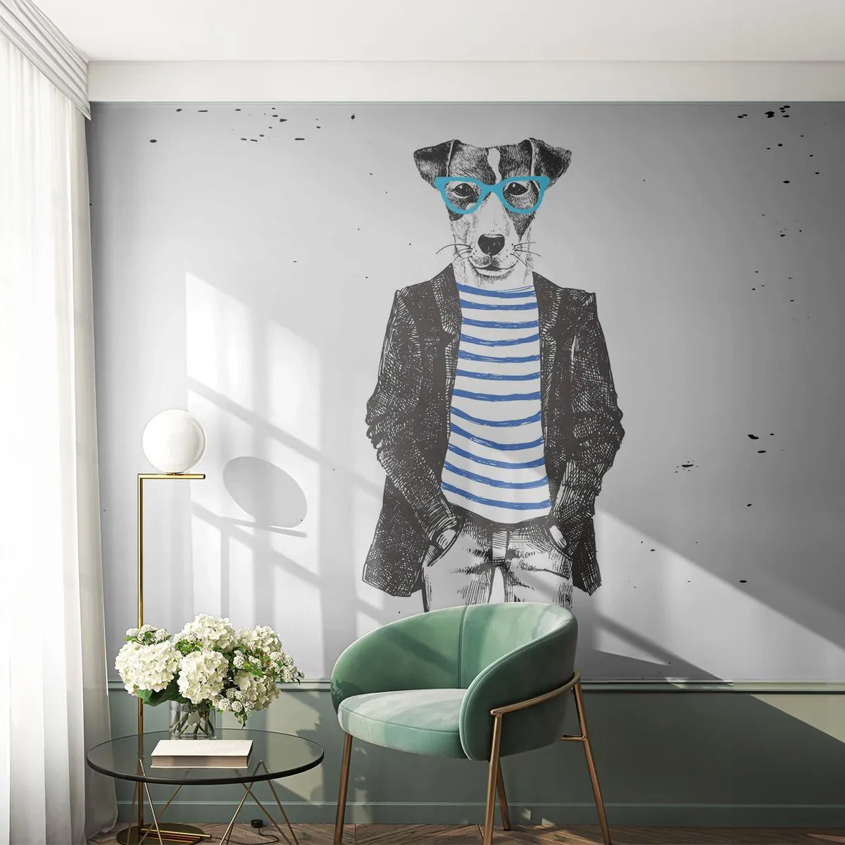 Fotomurali Autoadesivo Deluxe Sticker - Incantesimo sul cane - Astrazione, Uomo, Cane - 400x280 cm