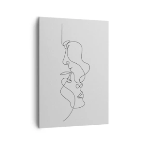 Quadro su tela - Stampe su Tela - Un disegno minimalista di due volti su una linea. - 50x70cm - Il calore dei desideri malinconici - Decorazione murale moderna per soggiorno e camera da letto ARTTOR