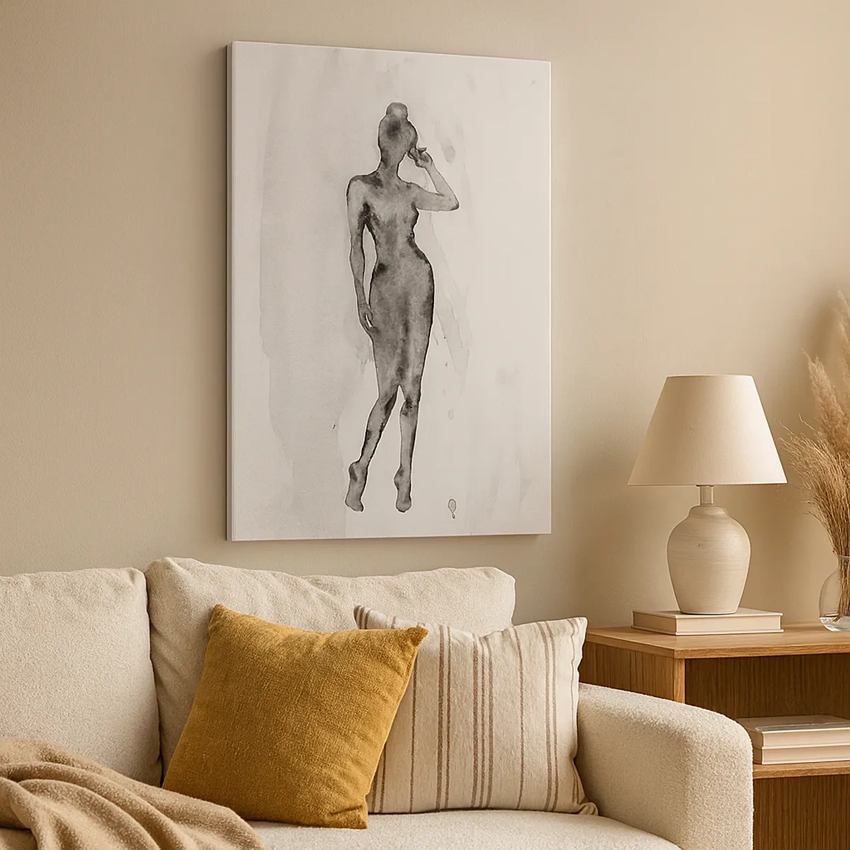 Quadro su tela - Stampe su Tela - Schizzo della silhouette di una donna in tonalità di grigio - 50x70cm - Studio di ideale di bellezza - Decorazione murale moderna per soggiorno e camera da letto ARTTOR