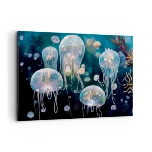 Quadro su tela - Stampe su Tela - Delicate meduse nel mondo sottomarino - 120x80cm - Danza sottomarina - Decorazione murale moderna per soggiorno e camera da letto ARTTOR