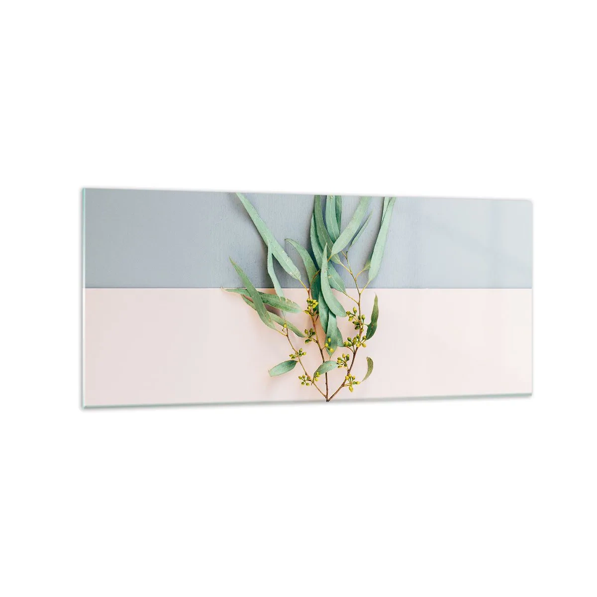 Quadro su vetro - Un ramo con foglie su uno sfondo di tonalità pastello - 120x50cm - Delicatezza pastello - Decorazione murale moderna per soggiorno e camera da letto ARTTOR