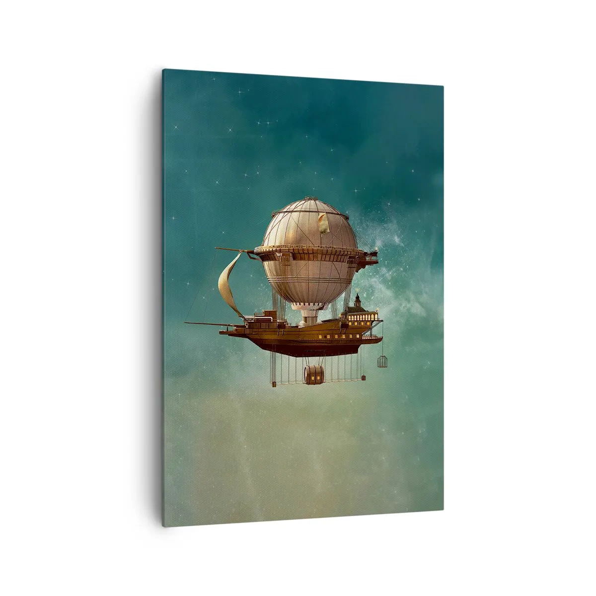Quadro su tela - Stampe su Tela - Un fantastico dirigibile contro il cielo verdastro - 70x100cm - Saluti da Jules Verne - Decorazione murale moderna per soggiorno e camera da letto ARTTOR