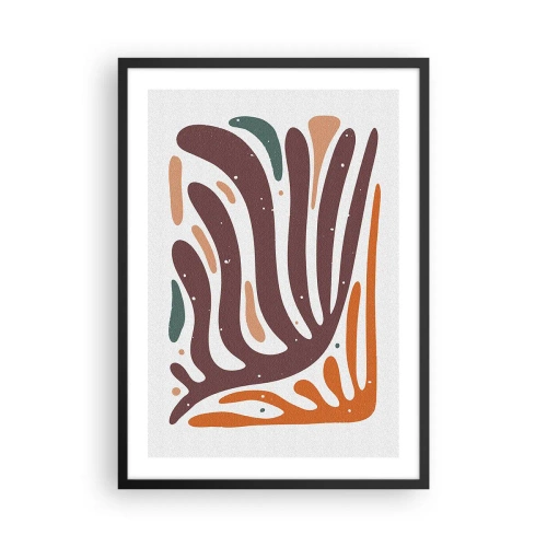 Poster in cornice nera - Astrazione organica nelle calde tonalità del marrone e dell'arancione - 50x70cm - Composizione organica raggiante - Decorazione murale moderna per soggiorno e camera da letto ARTTOR