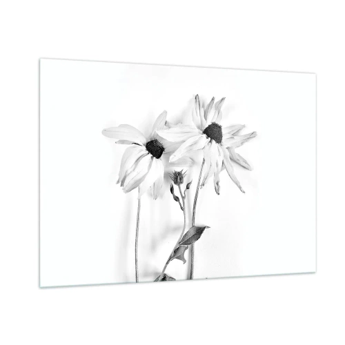 Quadro su vetro - Fiori bianchi e neri in stile minimalista - 100x70cm - Nessuno vuole essere solo - Decorazione murale moderna per soggiorno e camera da letto ARTTOR