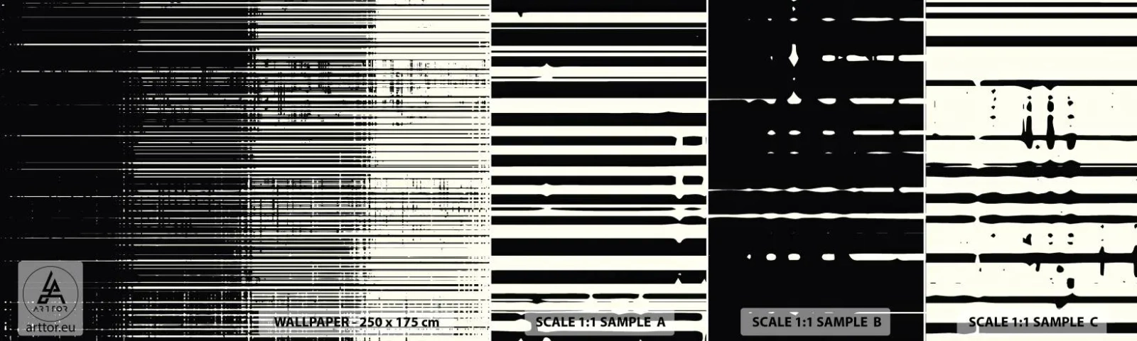 Campione di Fotomurale Adesivo Deluxe Sticker - Onde e vibrazioni - Bianco e nero, Codici a barre, Linee - 100x30 cm