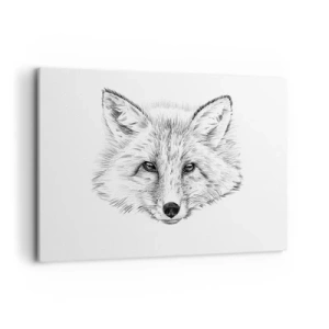 Quadro su tela - Stampe su Tela - Disegno in bianco e nero di una testa di volpe su sfondo bianco - 120x80cm - Questi occhi possono mentire? - Decorazione murale moderna per soggiorno e camera da letto ARTTOR