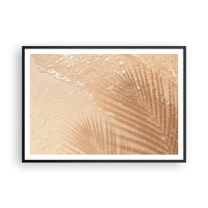 Poster in cornice nera - L'ombra di una palma sulla sabbia con un delicato motivo a onde - 100x70cm - Ombra di un'estate bollente - Decorazione murale moderna per soggiorno e camera da letto ARTTOR