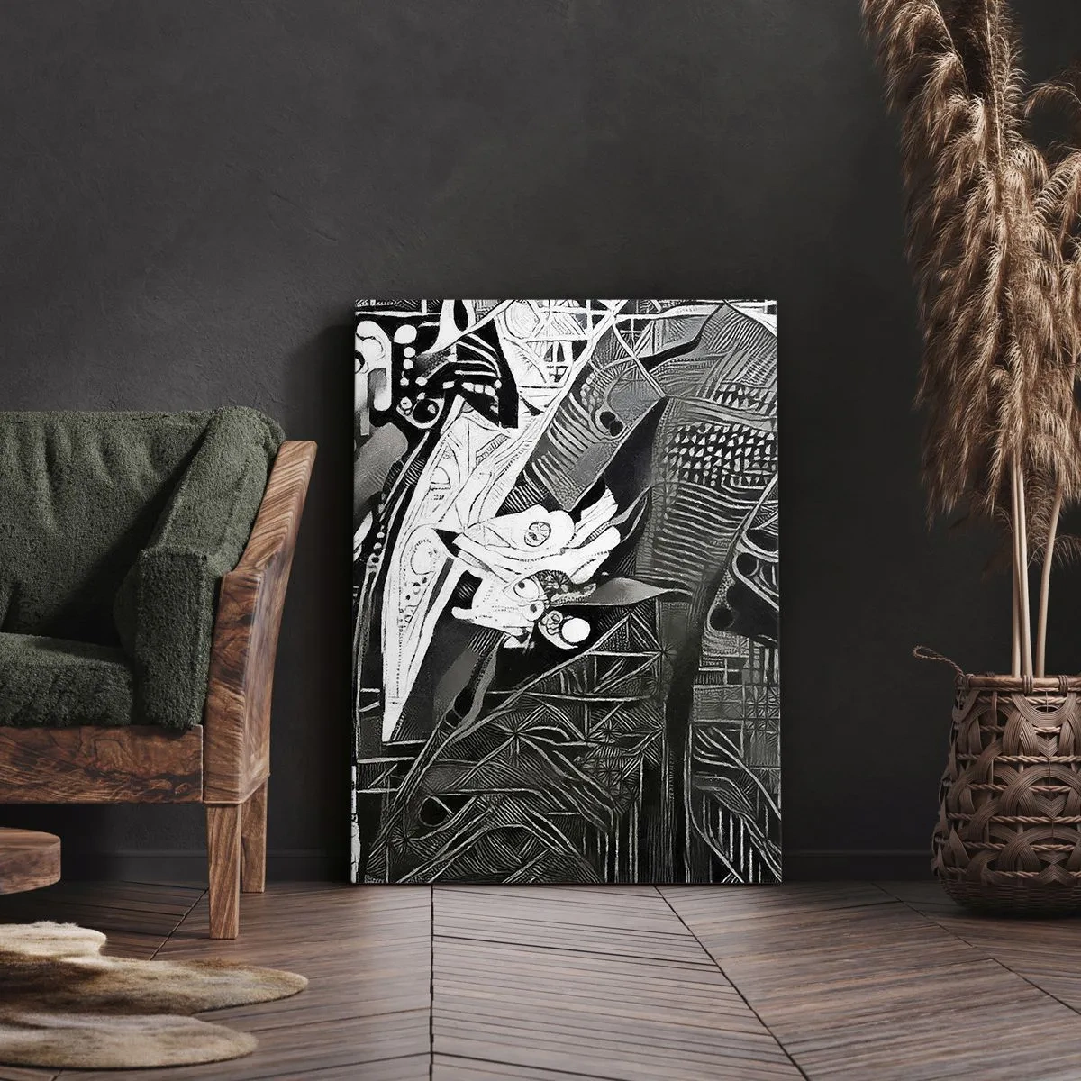 Quadro su tela - Stampe su Tela - Elegante astrazione di un uomo in abito in bianco e nero - 70x100cm - Solo in apparenza un uomo grigio - Decorazione murale moderna per soggiorno e camera da letto ARTTOR