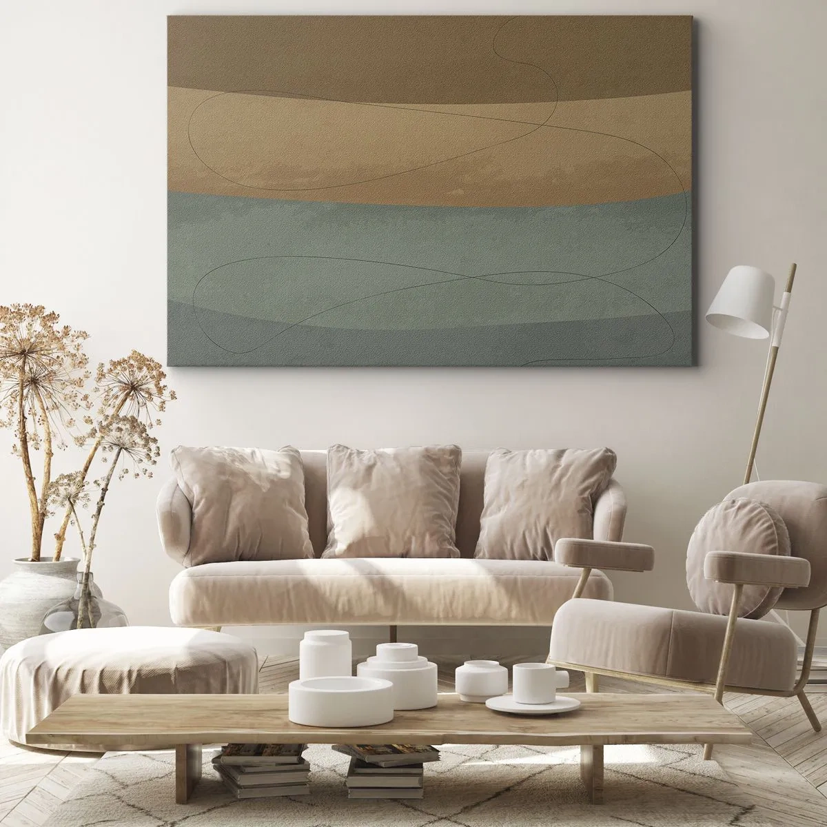 Quadro su tela - Stampe su Tela - Composizione astratta nei toni naturali della terra - 120x80cm - Composizione orizzontale - Decorazione murale moderna per soggiorno e camera da letto ARTTOR