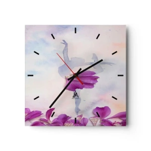 Orologio da parete - Orologio in Vetro - Una ballerina in un abito con petali di fiori su uno sfondo pastello - 30x30cm - Delicata come un fiore - Decorazione murale moderna per soggiorno e camera da letto ARTTOR