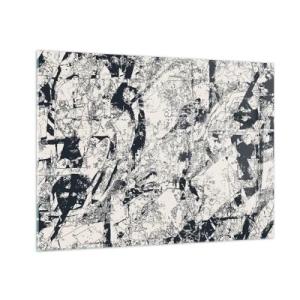 Quadro su vetro - Astrazione in bianco e nero con linee e texture dinamiche - 70x50cm - La compenetrazione degli opposti - Decorazione murale moderna per soggiorno e camera da letto ARTTOR