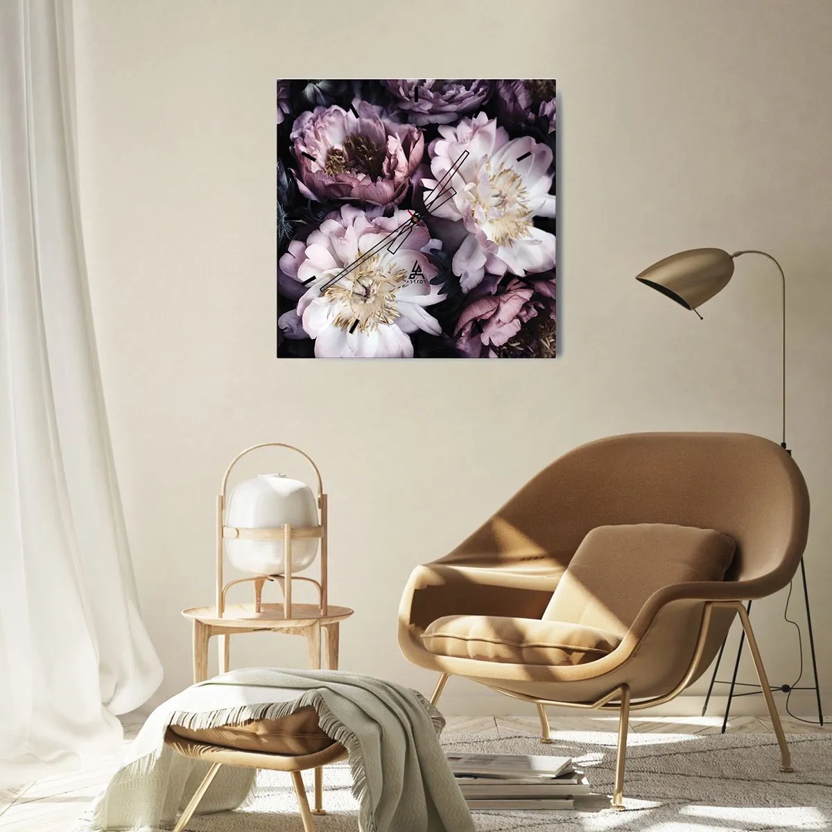 Orologio da parete - Orologio in Vetro - Fiori in delicate tonalità pastello - 30x30cm - Bouquet nel vecchio stile - Decorazione murale moderna per soggiorno e camera da letto ARTTOR