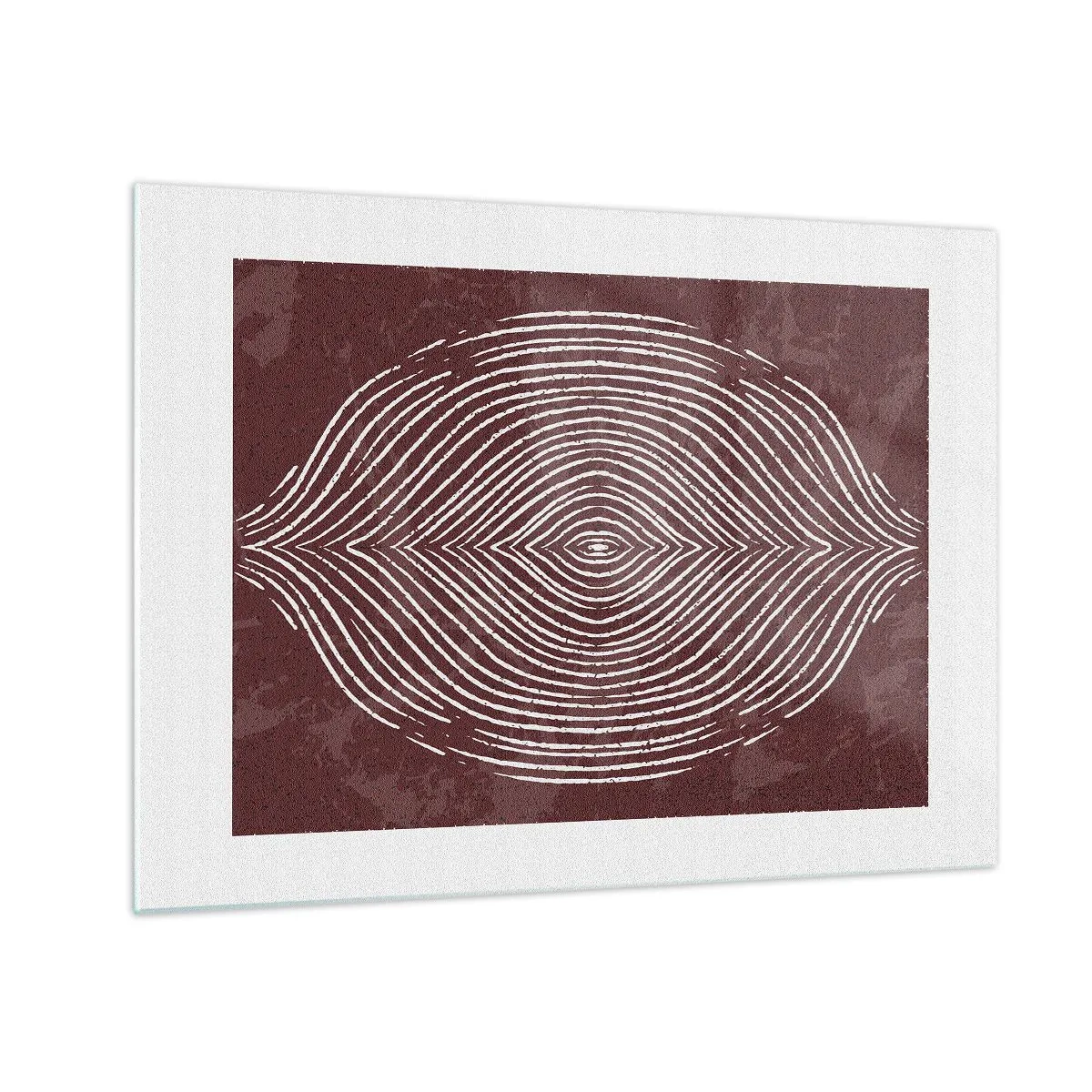 Quadro su vetro - Linee simmetriche a forma di occhio su sfondo bordeaux - 70x50cm - Lo spazio parlante - Decorazione murale moderna per soggiorno e camera da letto ARTTOR
