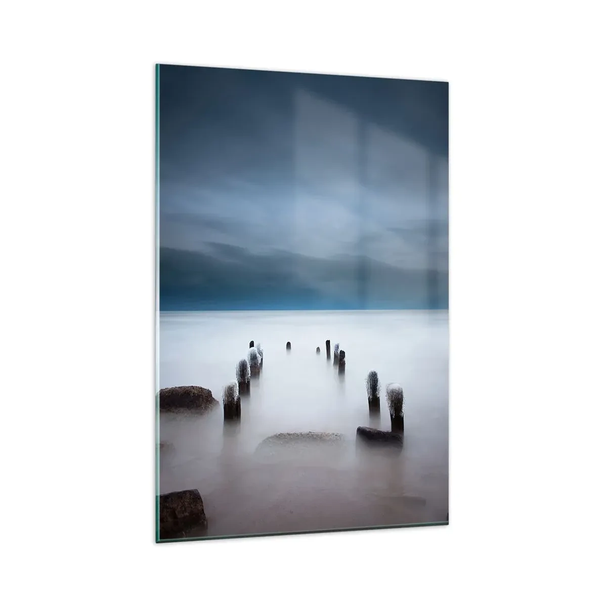 Quadro su vetro - Il vecchio molo sullo sfondo di un mare calmo - 80x120cm - Lago pensieroso - Decorazione murale moderna per soggiorno e camera da letto ARTTOR