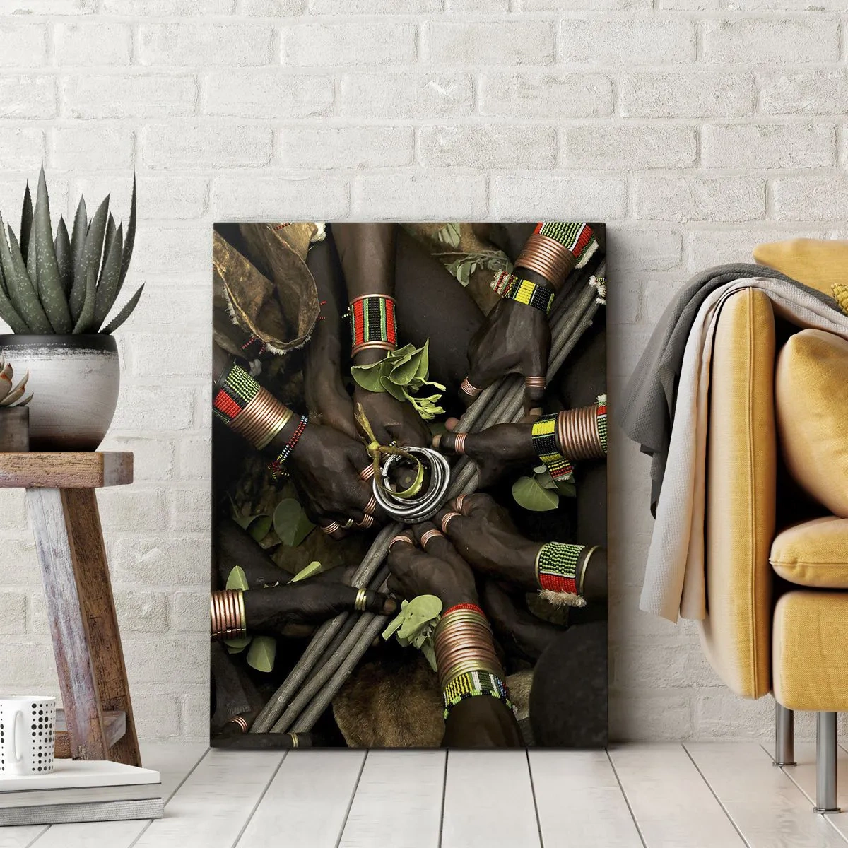 Quadro su tela - Stampe su Tela - Tradizionali braccialetti a mano in un gruppo di mani - 50x70cm - Siamo insieme - Decorazione murale moderna per soggiorno e camera da letto ARTTOR