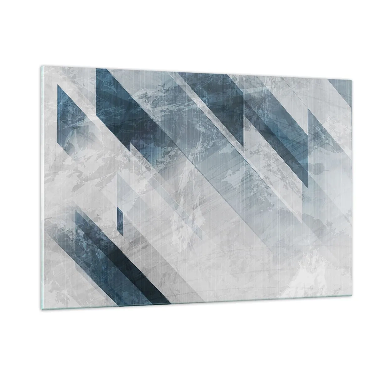 Quadro su vetro - Righe geometriche nei toni del grigio e del blu navy - 120x80cm - Composizione spaziale: movimento in grigio - Decorazione murale moderna per soggiorno e camera da letto ARTTOR