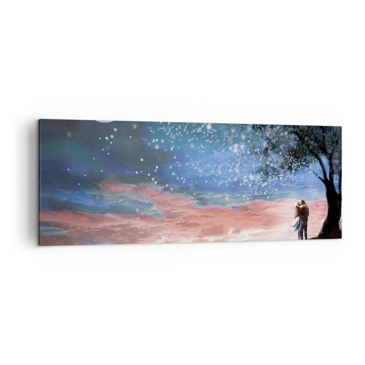 Quadro su tela - Stampe su Tela - Scena romantica di coppia sotto la luna piena - 140x50cm - Lo spettacolo delle stelle - Decorazione murale moderna per soggiorno e camera da letto ARTTOR