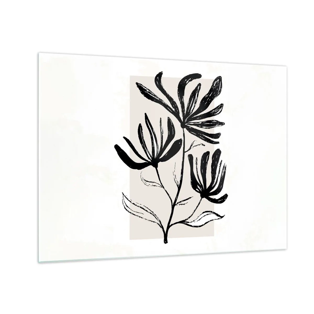 Quadro su vetro - Schizzo nero di una pianta su uno sfondo chiaro - 70x50cm - Uno schizzo per l'erbario - Decorazione murale moderna per soggiorno e camera da letto ARTTOR