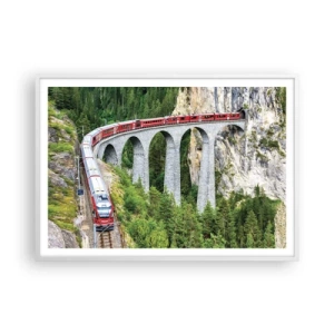 Poster in cornice bianca - Il treno tra i monti - 100x70 cm