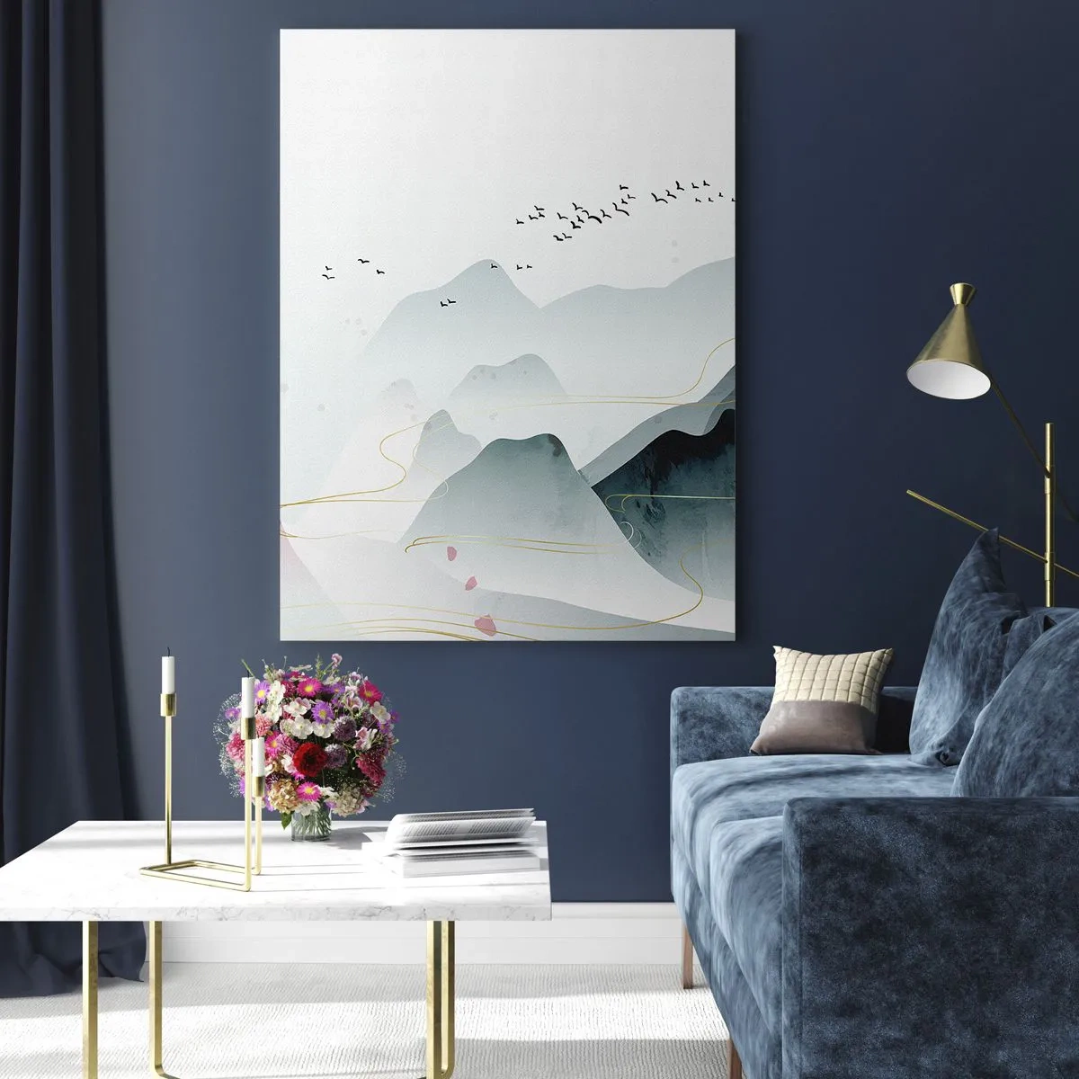 Quadro su vetro - Montagne astratte in tonalità pastello - 80x120cm - Oltre le cime - Decorazione murale moderna per soggiorno e camera da letto ARTTOR