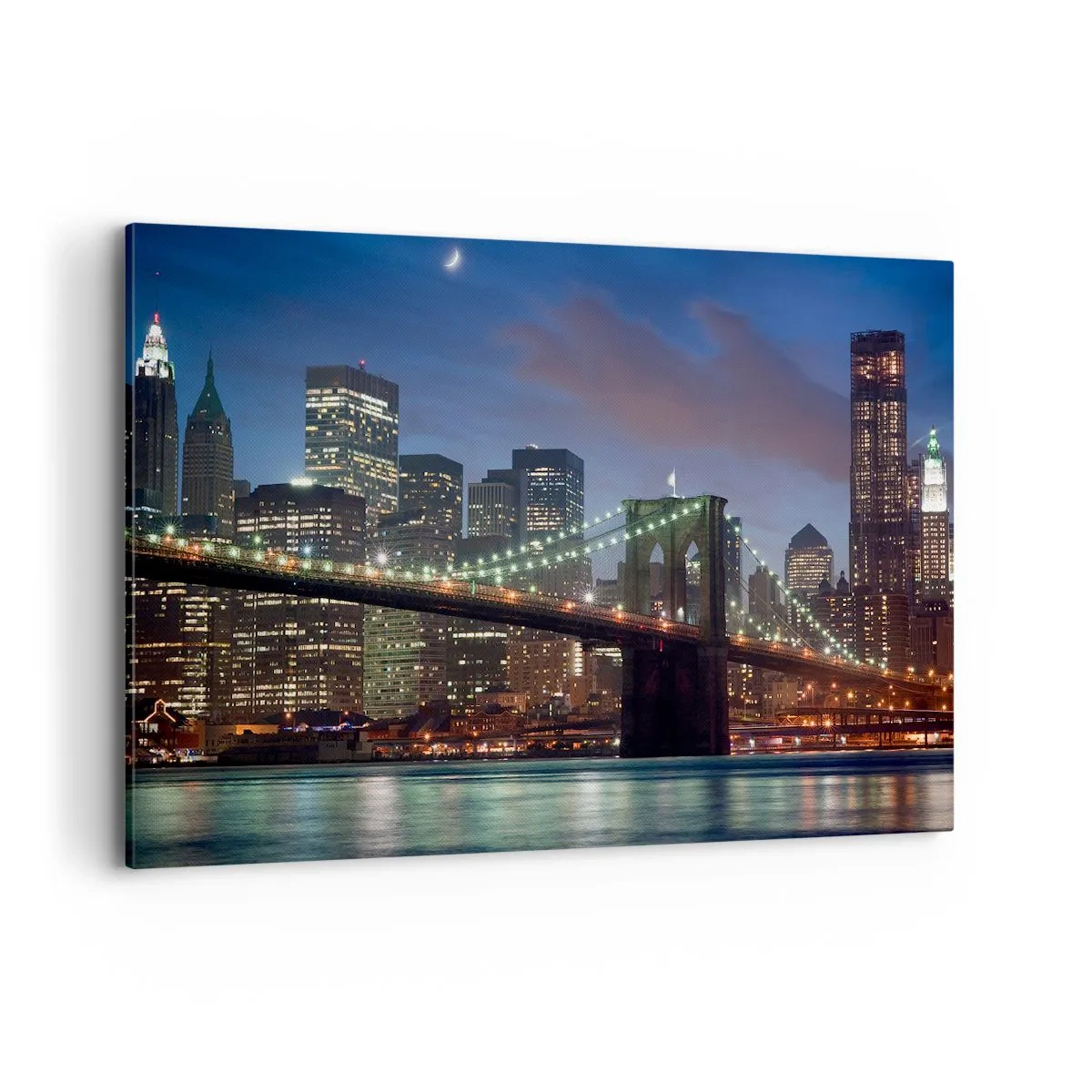 Quadro su tela - Stampe su Tela - Ponte di New York City di notte con edifici illuminati - 120x80cm - Notte illuminata - Decorazione murale moderna per soggiorno e camera da letto ARTTOR