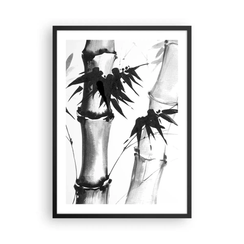 Poster in cornice nera - Steli e foglie di bambù in stile bianco e nero - 50x70cm - Particolare d'oriente - Decorazione murale moderna per soggiorno e camera da letto ARTTOR