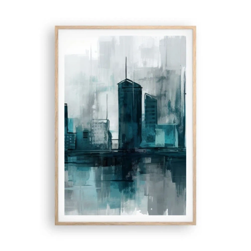 Poster in cornice rovere chiaro - La città al colore della pioggia - 70x100 cm