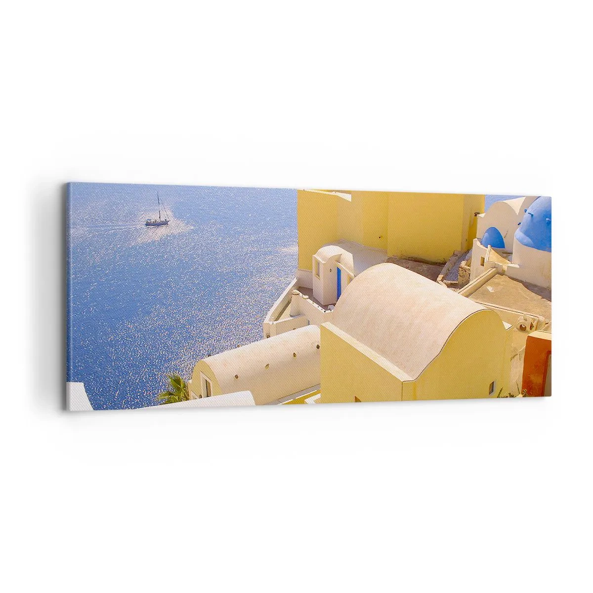 Quadro su tela - Stampe su Tela - Paesaggio greco in bianco e blu - 100x40 cm