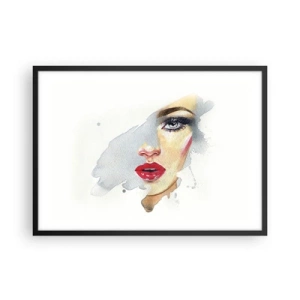 Poster in cornice nera - Ritratto ad acquerello di una donna dallo sguardo intenso. - 70x50cm - Riflesso in una goccia d'acqua - Decorazione murale moderna per soggiorno e camera da letto ARTTOR