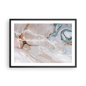 Poster in cornice nera - Motivo astratto nei toni del bianco e del blu - 70x50cm - Meandri blu sotto il bianco - Decorazione murale moderna per soggiorno e camera da letto ARTTOR