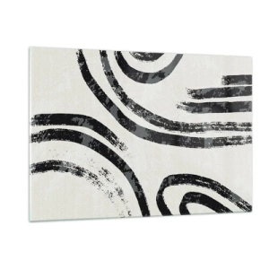 Quadro su vetro - Linee semicircolari nere in un'astrazione minimalista su uno sfondo chiaro - 120x80cm - Interrotto a metà - Decorazione murale moderna per soggiorno e camera da letto ARTTOR