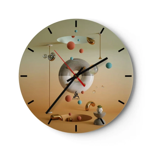 Orologio da parete - Orologio in Vetro - Composizione astratta con sfere e forme geometriche - 30x30cm - Tutto può succedere - Decorazione murale moderna per soggiorno, cucina e camera da letto ARTTOR