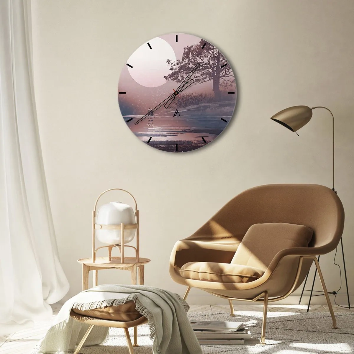 Orologio da parete - Orologio in Vetro - Paesaggio romantico con una grande luna e un albero al tramonto - 30x30cm - Meraviglie della notte - Decorazione murale moderna per soggiorno, cucina e camera da letto ARTTOR